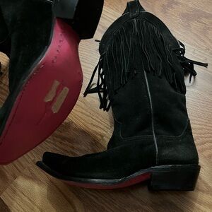 Lauren James Black suede  western  Boots with Fringe Needs Cleaning